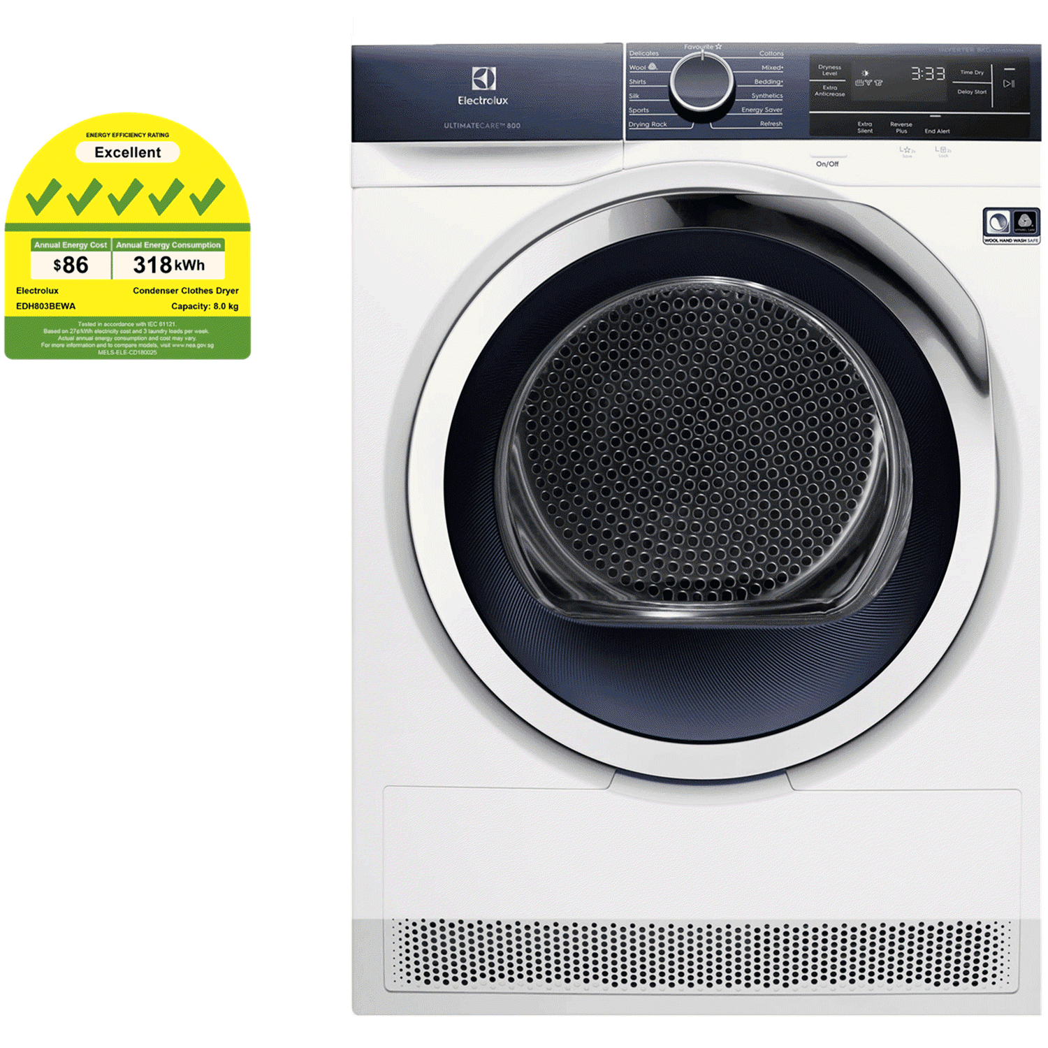 8kg UltimateCare 800 heat pump dryer EDH803BEWA Electrolux Singapore