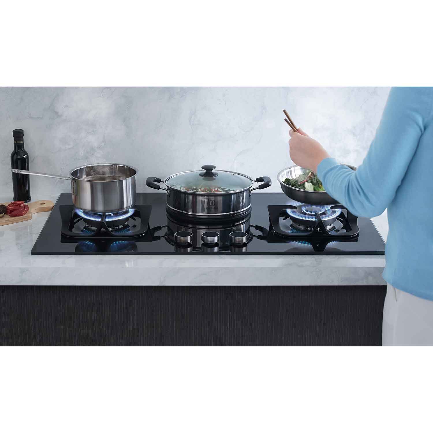 90cm Gas Hob with Electric Steamer EHG9360BS Electrolux Singapore