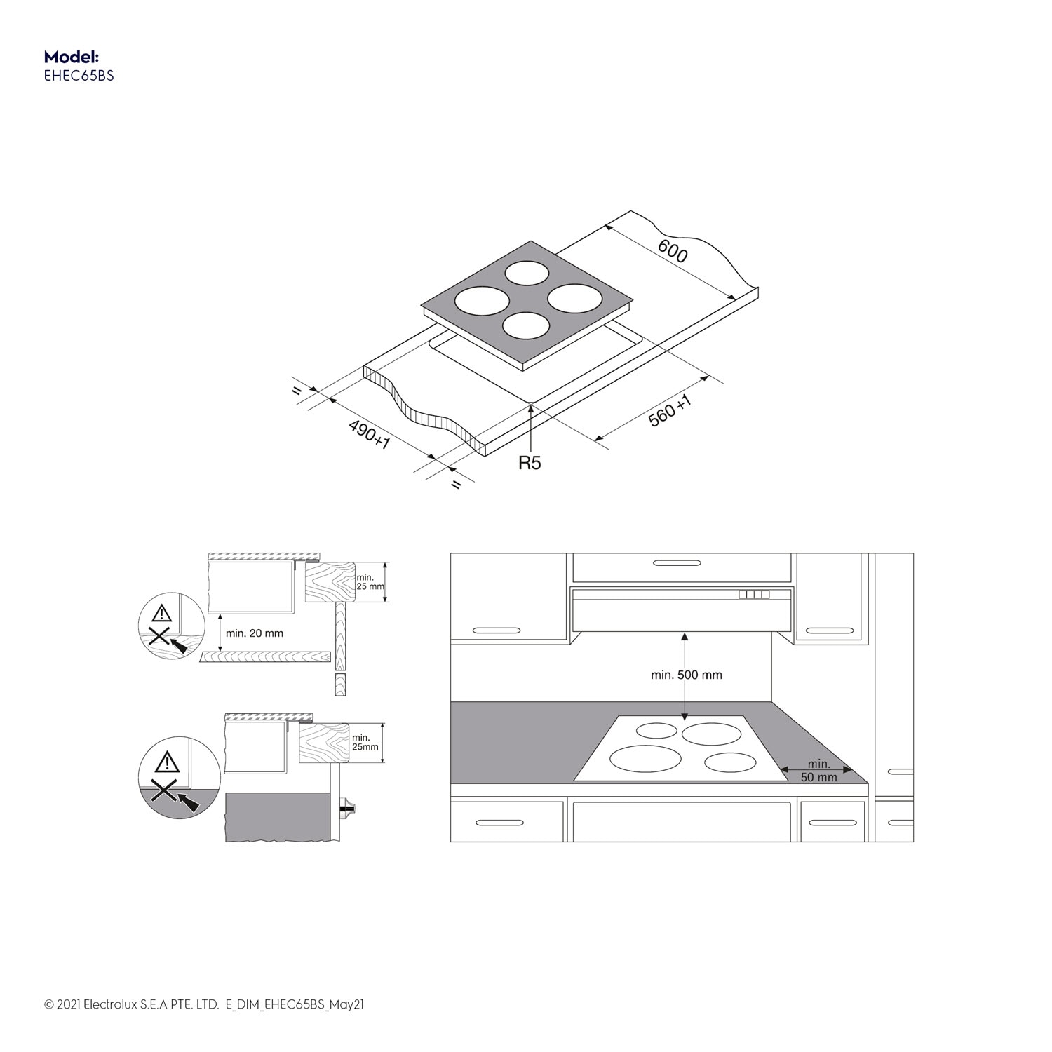 60cm Builtin Ceramic Hob & Stove Top Electrolux Singapore