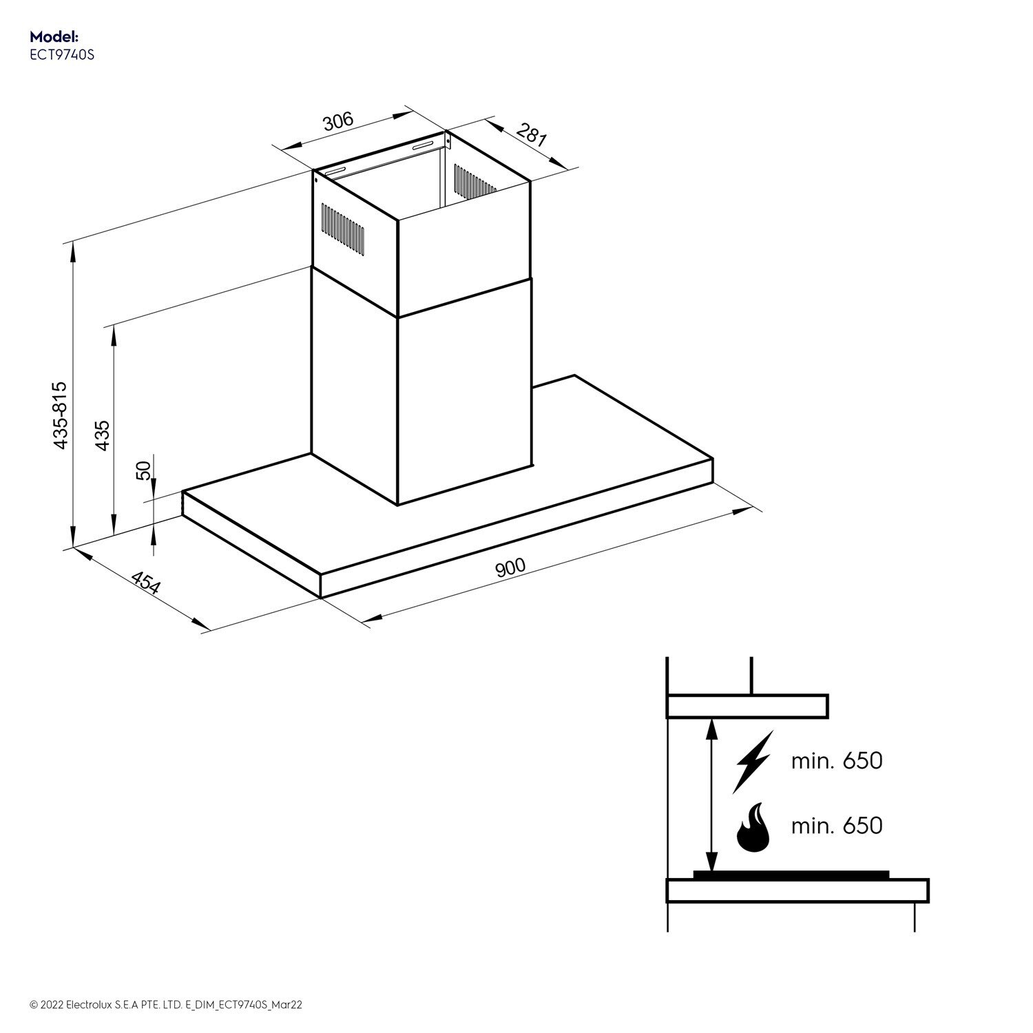 90cm UltimateTaste 500 chimney extractor hood ECT9740S Electrolux Singapore