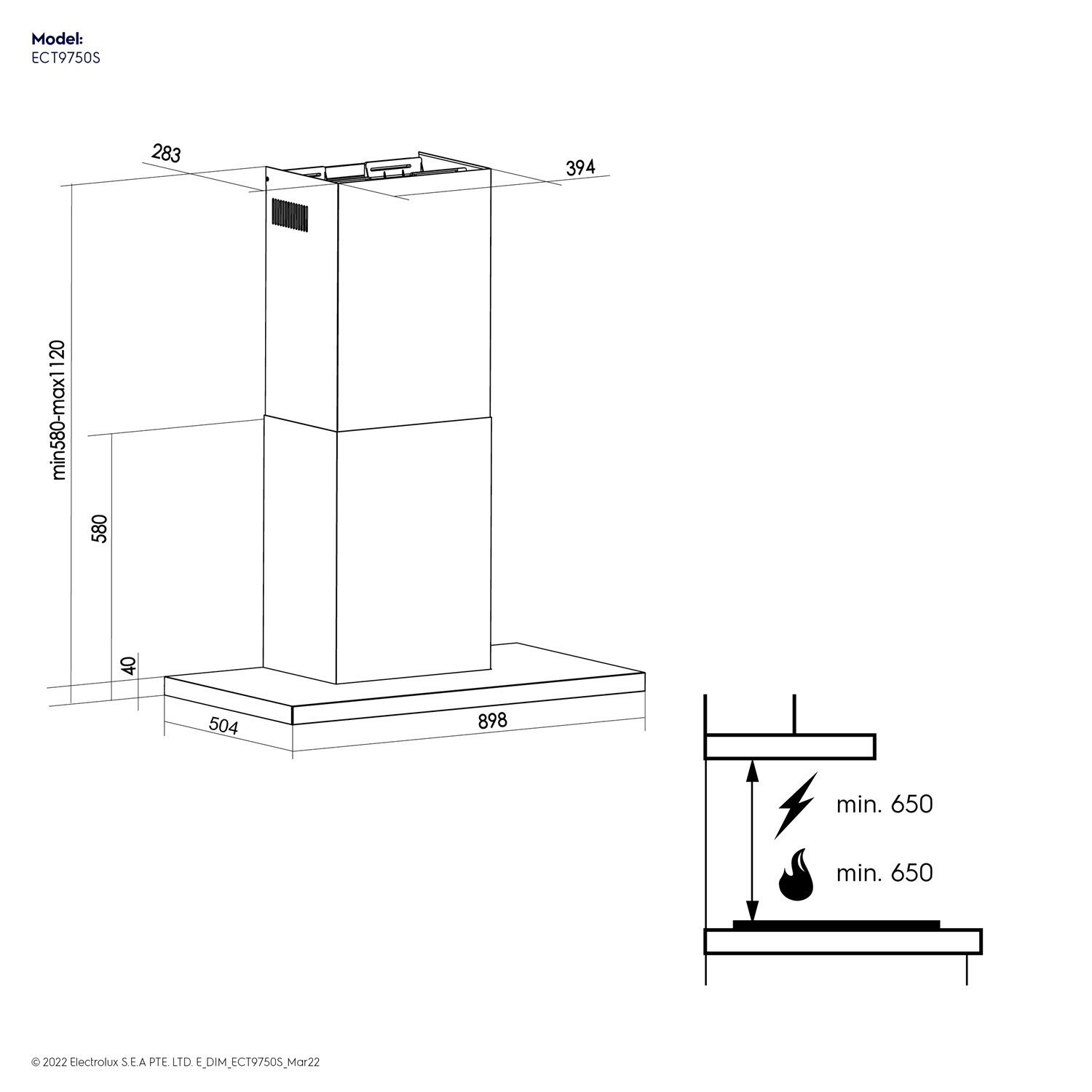 90cm UltimateTaste 500 chimney extractor hood ECT9750S Electrolux Singapore