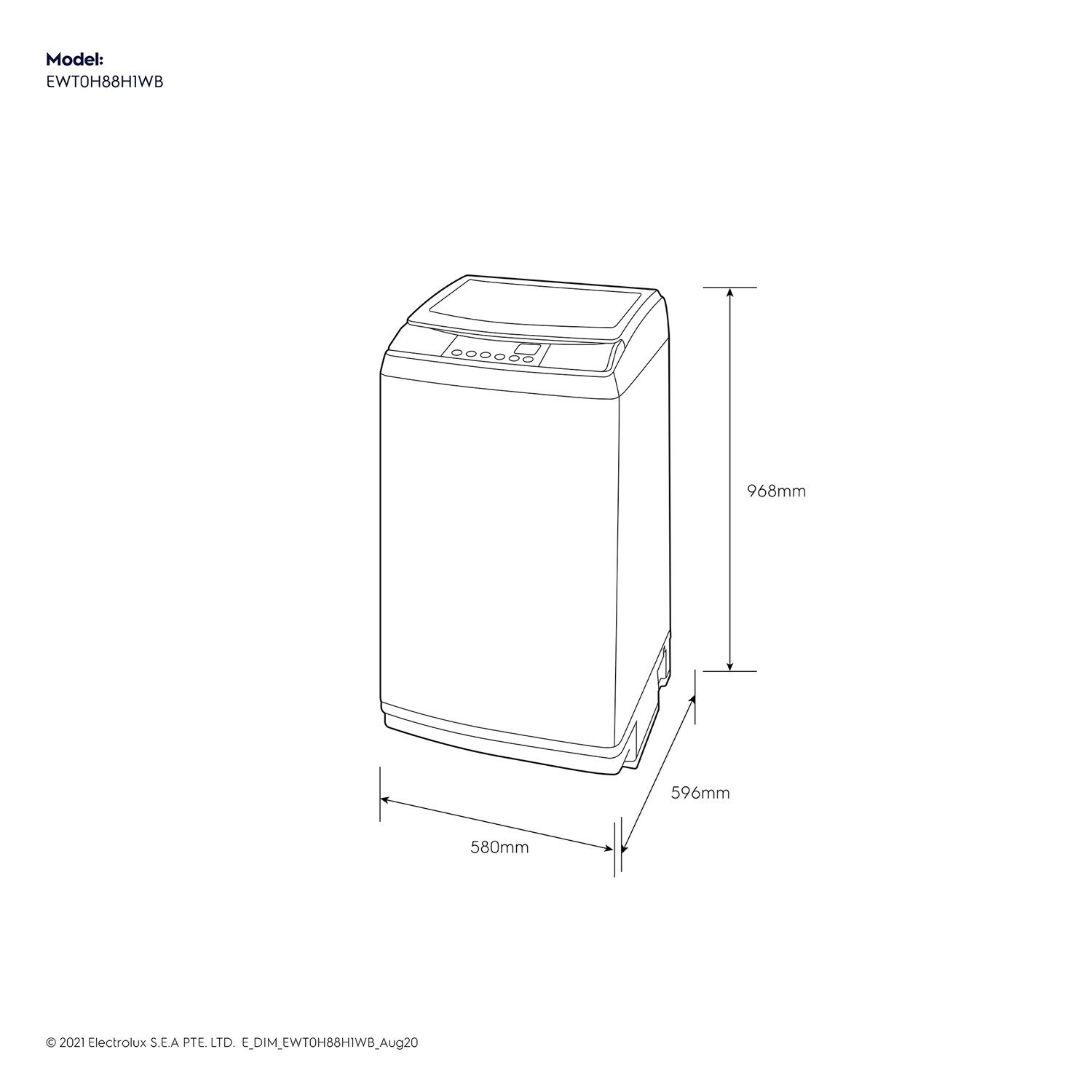 10.5kg Cyclonic Care Top Load Washing Machine EWT0H88H1WB Electrolux
